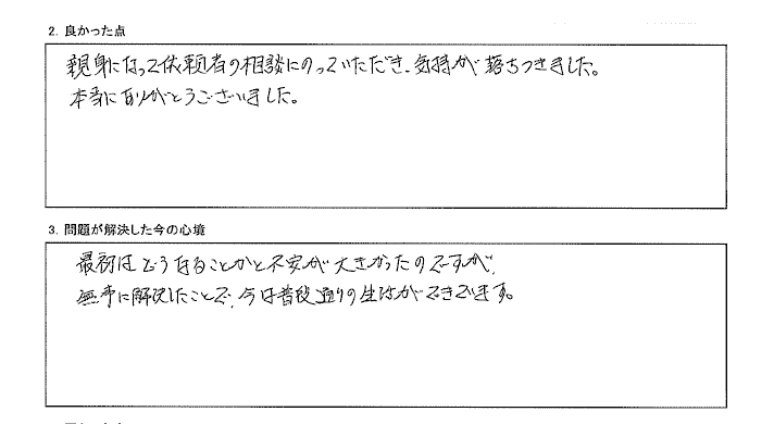 気持ちが落ち着き普段通りの生活ができています