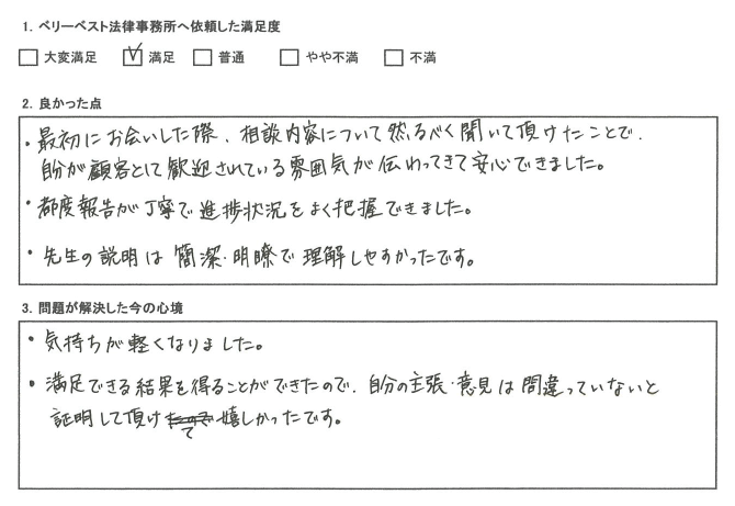 自分の主張・意見は間違っていないと証明して頂けて嬉しかった