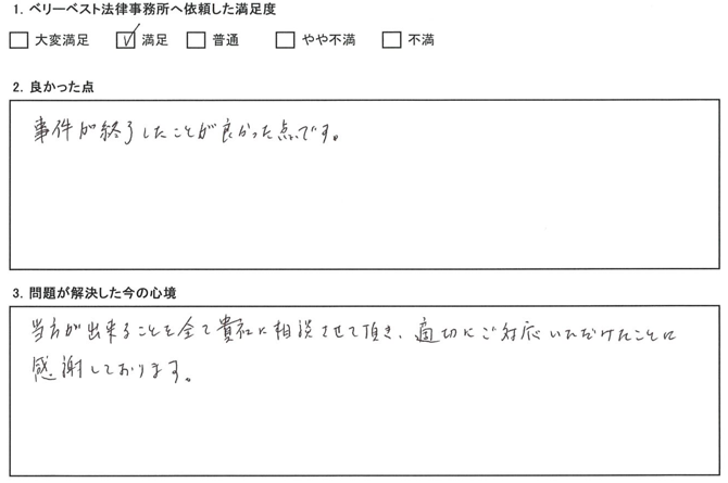 当方が出来ることを全て貴社に相談させて頂き、適切にご対応いただけたことに感謝しております