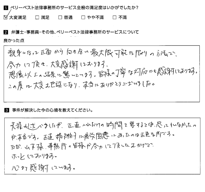 最大限可能な限りの方法で、尽力して頂き、大変感謝しております